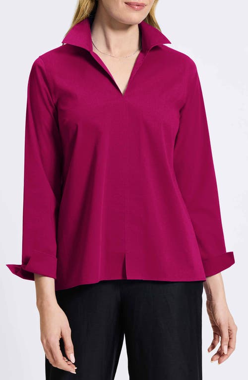 Shop Foxcroft Agnes Split Cuff Popover Blouse In Sangria