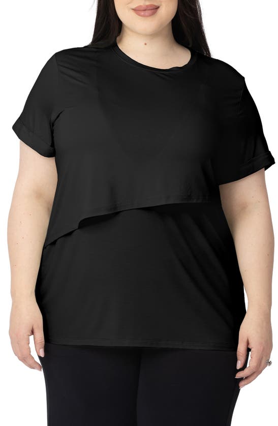 Shop Kindred Bravely Everyday Asymmetric Ruffle Nursing/maternity Top In Black