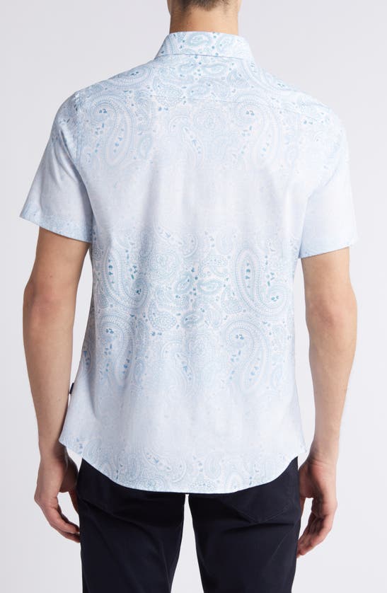 Shop Stone Rose Paisley Short Sleeve Trim Fit Button-up Shirt In Light Blue