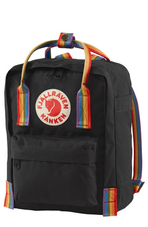 Fjällräven Mini Kånken Rainbow Water Resistant 13-Inch Laptop Backpack in Black/Rainbow Pattern