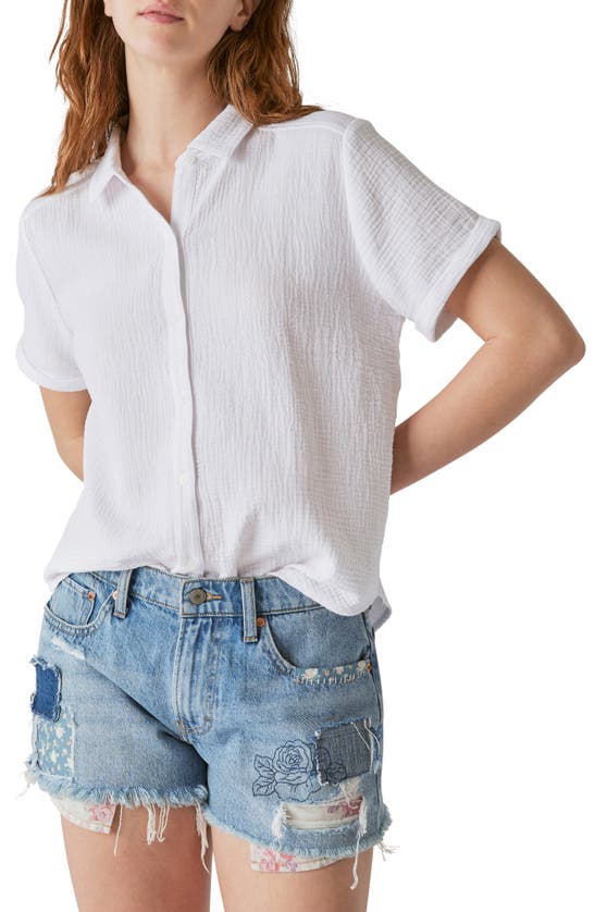 Lucky Brand Short Sleeve Cotton Gauze Button-up Shirt In Lucky White