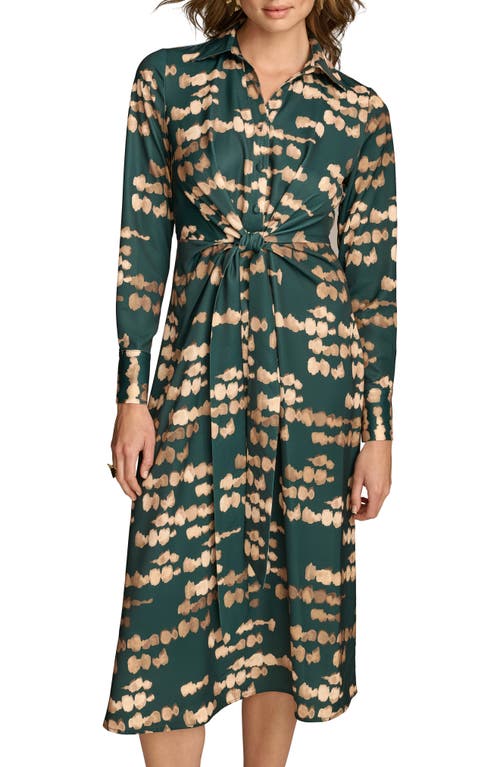 Shop Donna Karan New York Abstract Print Long Sleeve Shirtdress In Spruce/gold Multi