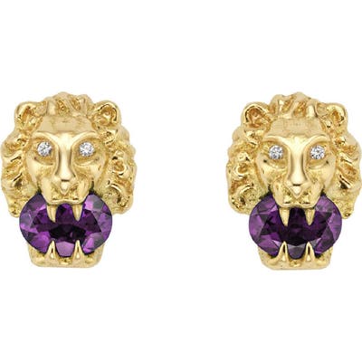 Gucci Lion Head Diamond & Stone Stud Earrings