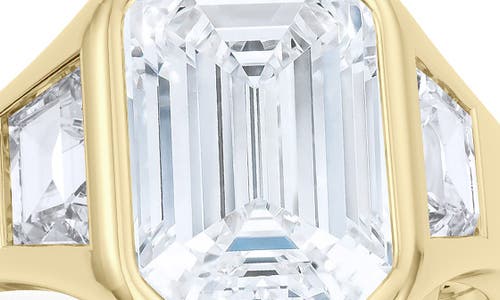 Hautecarat Emerald With Trapezoid Lab Created Diamond Ring In 2.50 Ctw 18k Yellow Gold