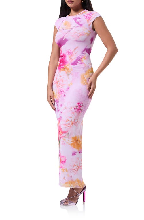 Shop Afrm Cody Print Cap Sleeve Mesh Maxi Dress In Floral Portrait