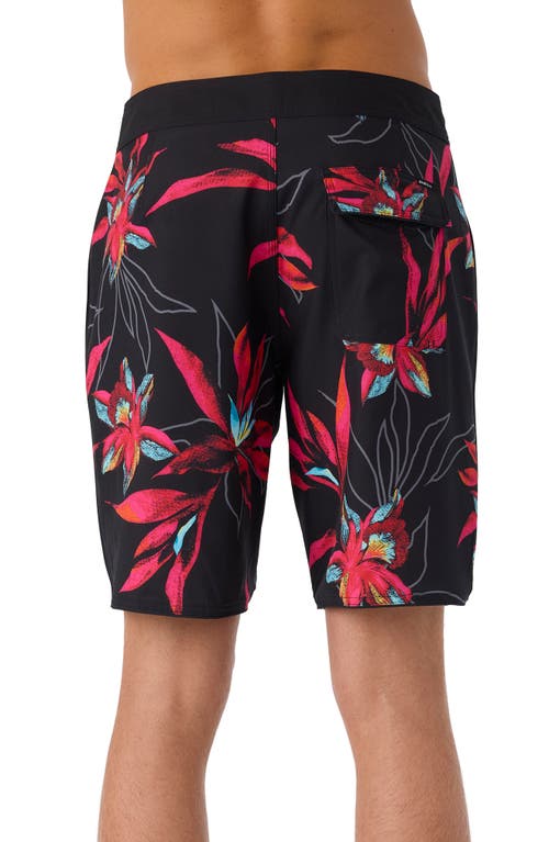 Shop O'neill Hyperfreak Mysto Scallop Swim Trunks In Black/red Flowers