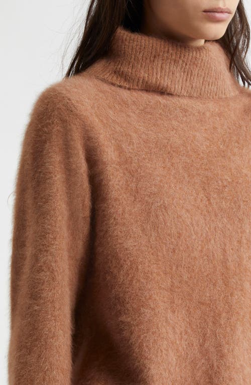 Shop Margaret O'leary Fox Hair, Wool & Silk Turtleneck Sweater In Toffee