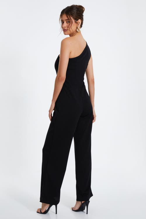 Shop Quiz One Shoulder Scuba Crepe Jumpsuit With Gold Buckle In Black