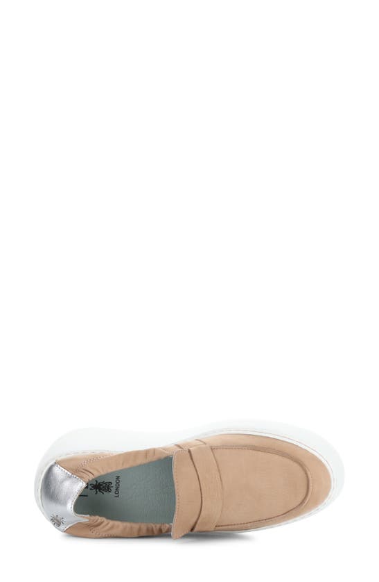Shop Fly London Duli Platform Wedge Loafer In Beige Pink/ Silver