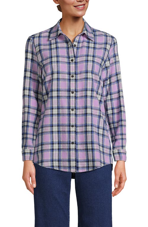 Shop Lands' End Plus Size Flannel Boyfriend Fit Long Sleeve Shirt In Blushed Lilac Plaid