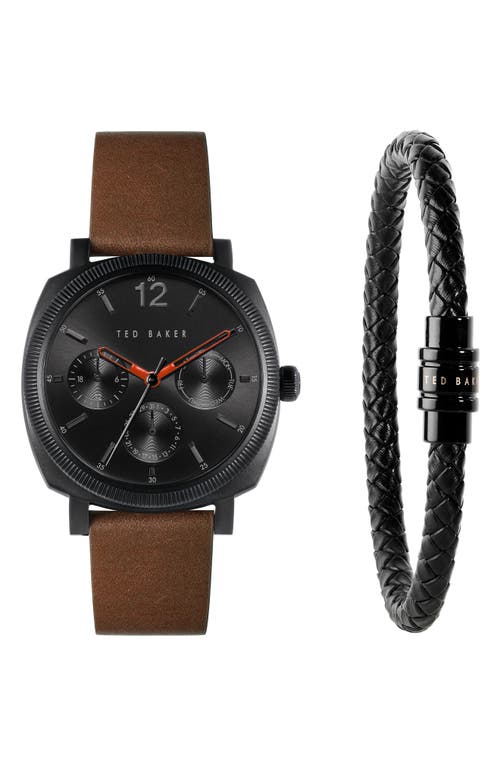 Caine Leather Strap Watch & Bracelet Set