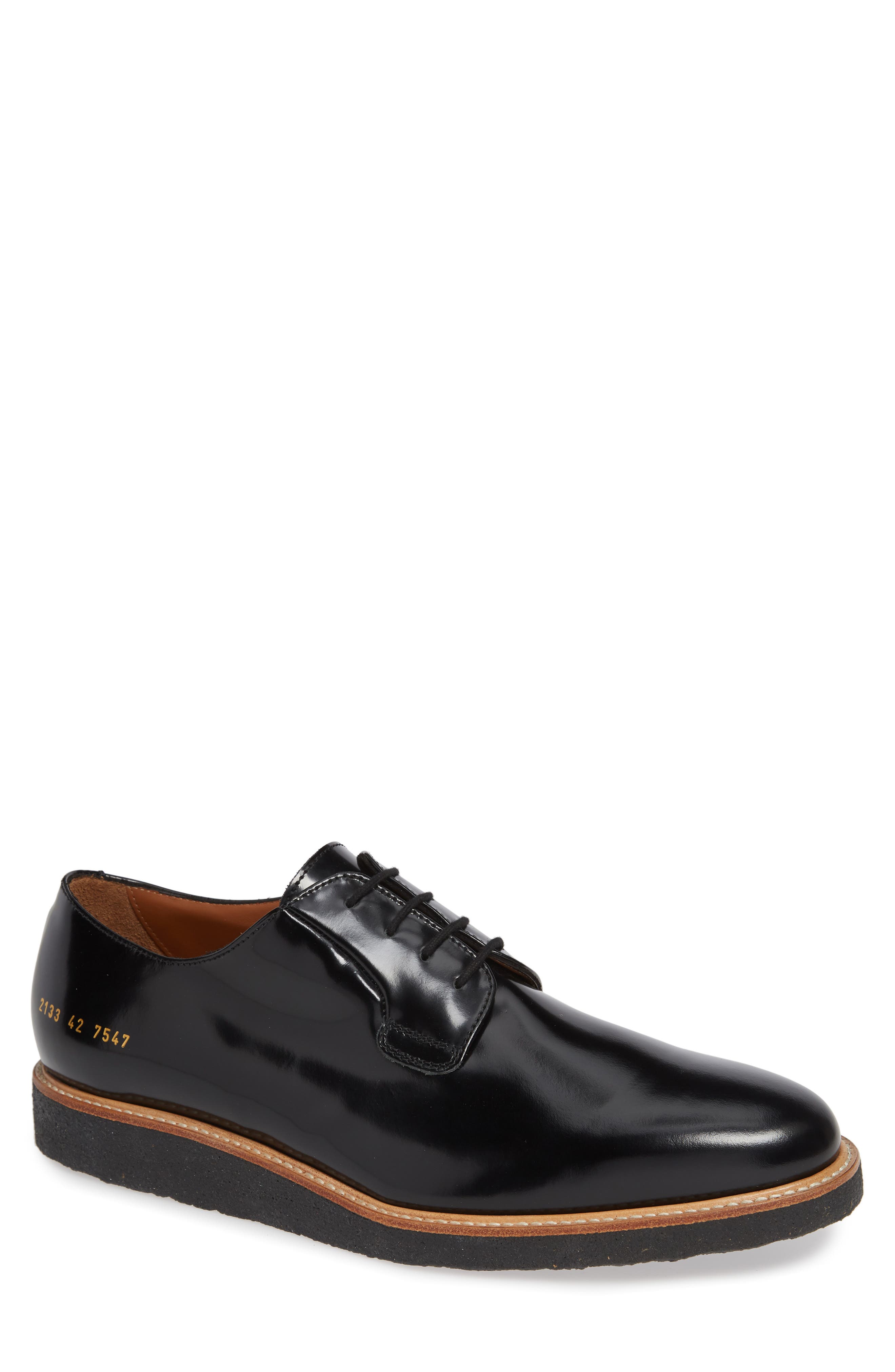 Common Projects Plain Toe Derby in Black Shine at Nordstrom, Size 7Us
