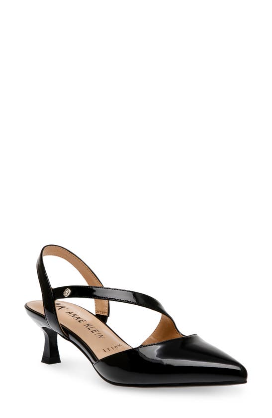 Anne Klein Iman Pointed Toe Slingback Pump In Black Patent