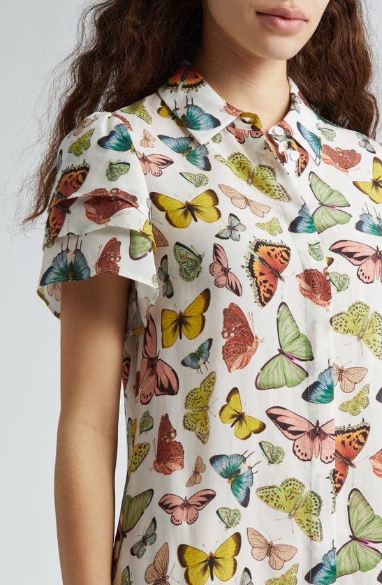 Shop Alice And Olivia Jem Butterfly Print Flutter Sleeve Shirtdress In Boundless Butterfly