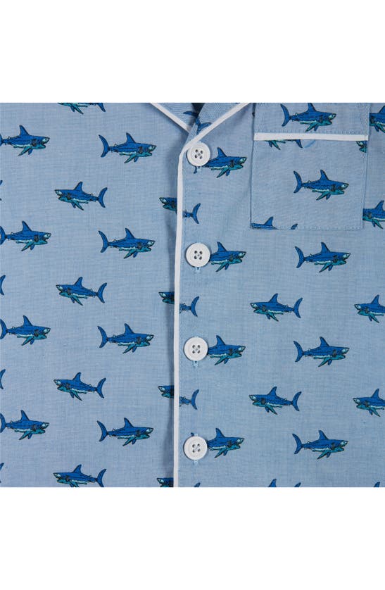 Shop Andy & Evan Kids' Shark Print Cotton Two-piece Short Pajamas In Blue Sharks