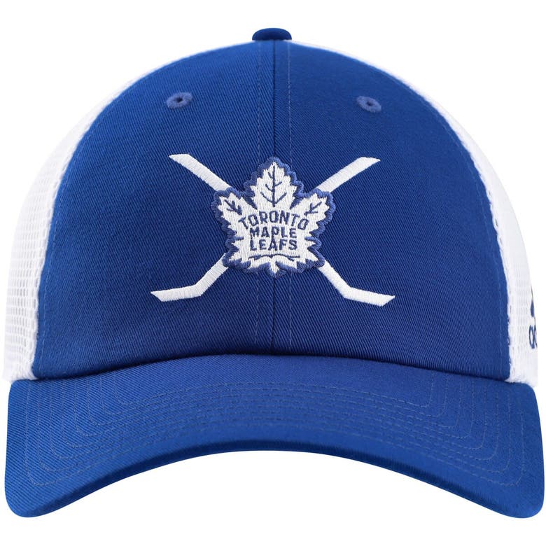 Shop Adidas Originals Adidas Blue/white Toronto Maple Leafs Cross Sticks Trucker Adjustable Hat