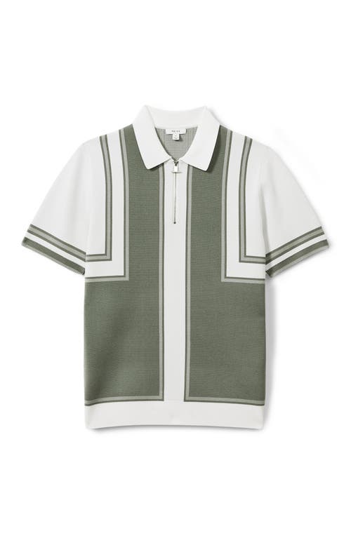 Shop Reiss Orion Half Zip Polo In Sage/white