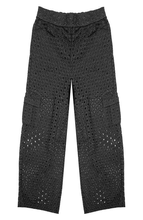 Shop Mia New York Kids' Eyelet Cotton Cargo Pants In Black