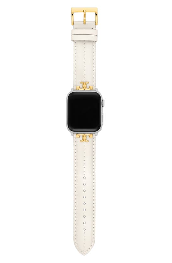 Shop Tory Burch The Kira Leather 20mm Apple Watch® Watchband In Ivory