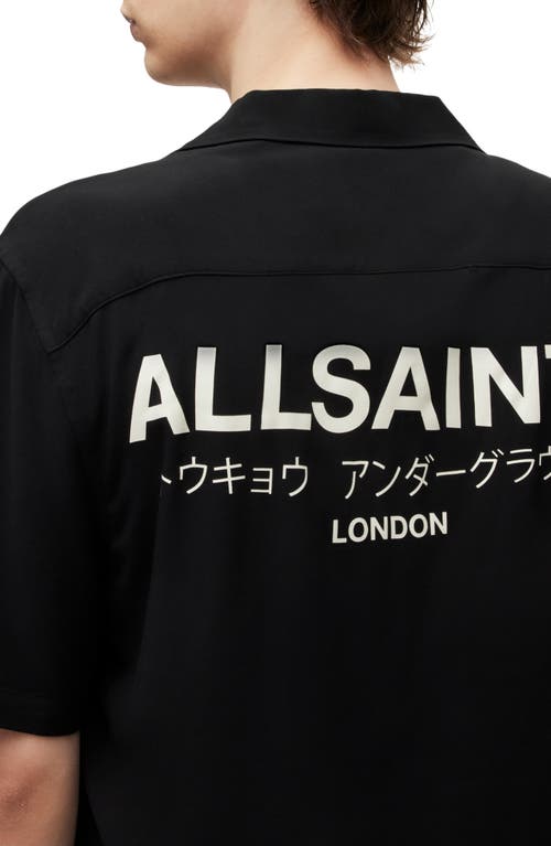 Shop Allsaints Underground Logo Short Sleeve Camp Shirt In Jet Black/ecru