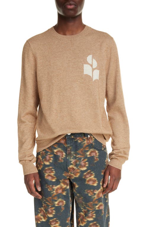 Isabel Marant Evans Logo Cotton & Wool Crewneck Sweater Camel at Nordstrom,