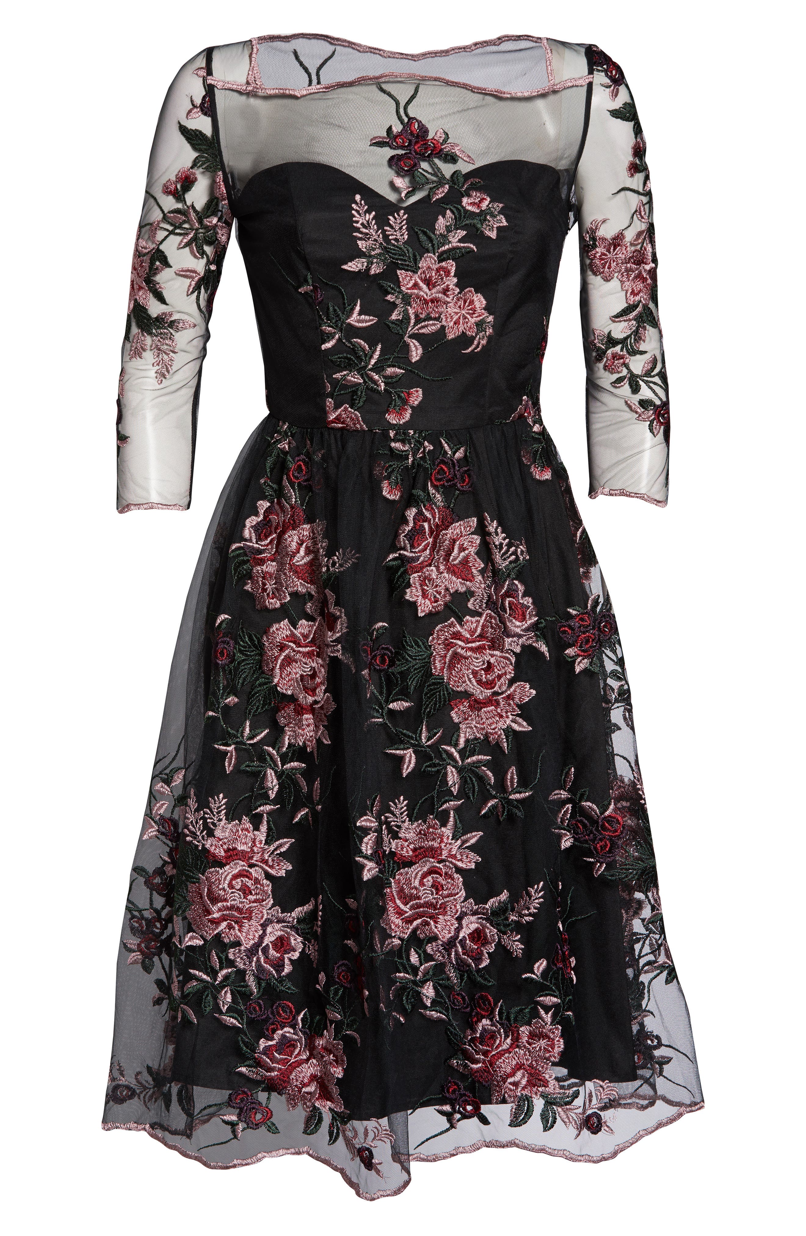 green emerald velvet dress Floral Embroidered Midi Dress in Pink main image 1