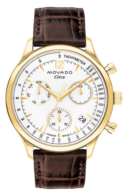 Movado Circa Chronograph Leather Strap Watch, 43mm in White at Nordstrom