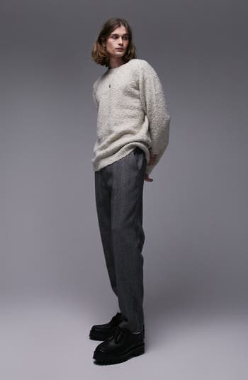 Topman knit crew neck sweater with boucle texture in brown