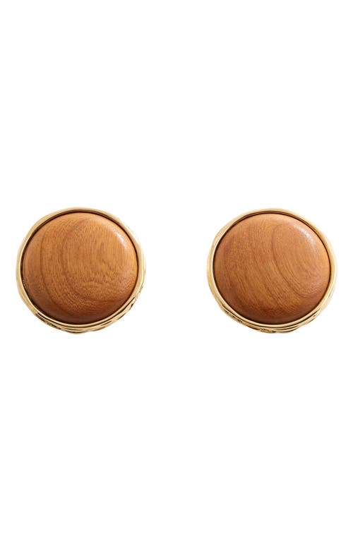 Shop Mango Wood Stud Earrings In Gold/wood