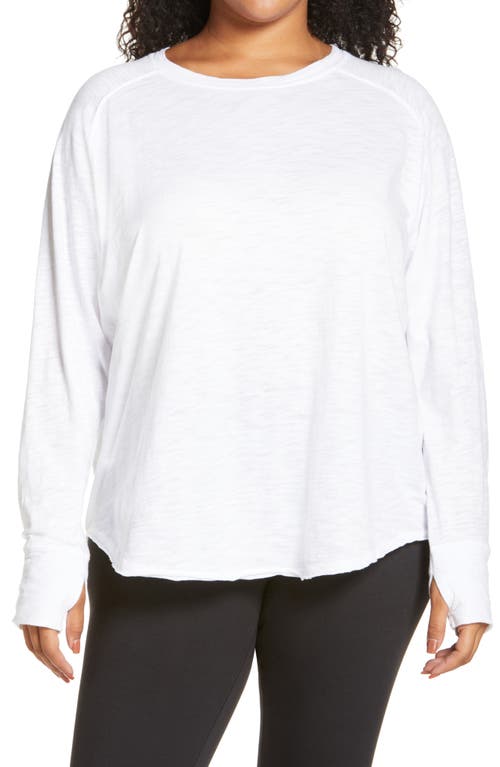 Relaxed Washed Cotton Long Sleeve T-Shirt in White