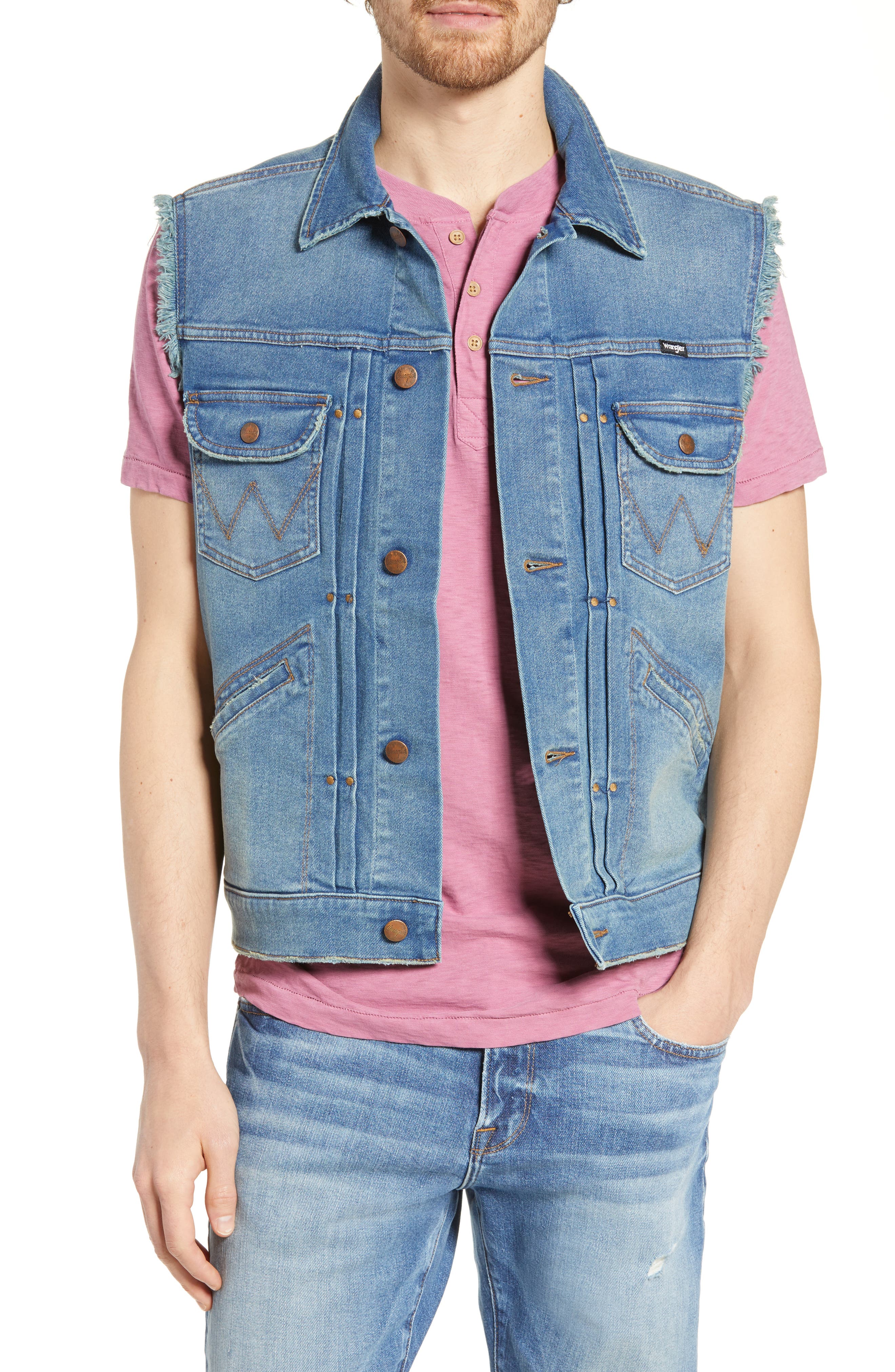 Wrangler Heritage Pleated Denim Vest, Blue