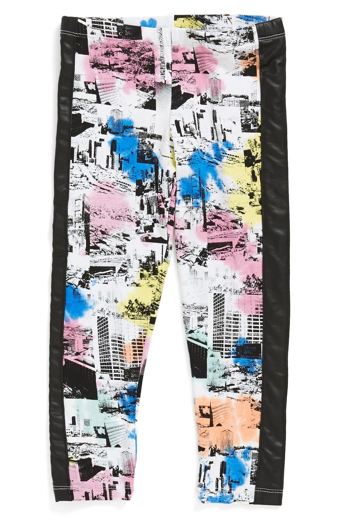 Flowers by Zoe City Print Faux Leather Inset Leggings (Big Girls