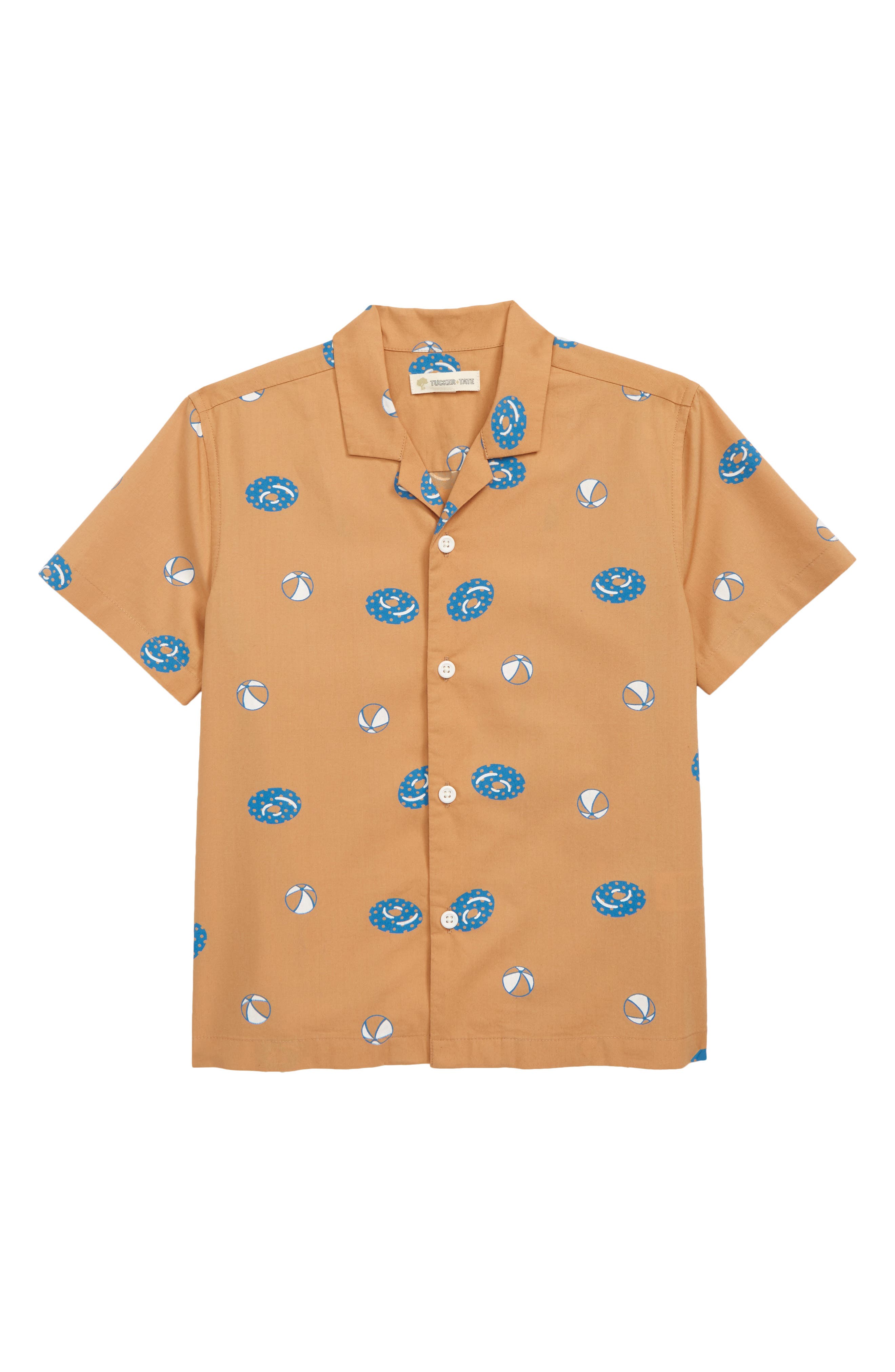 Tucker + Tate Kids' Print Button-Up Camp Shirt in Tan Doe Pool Floaties