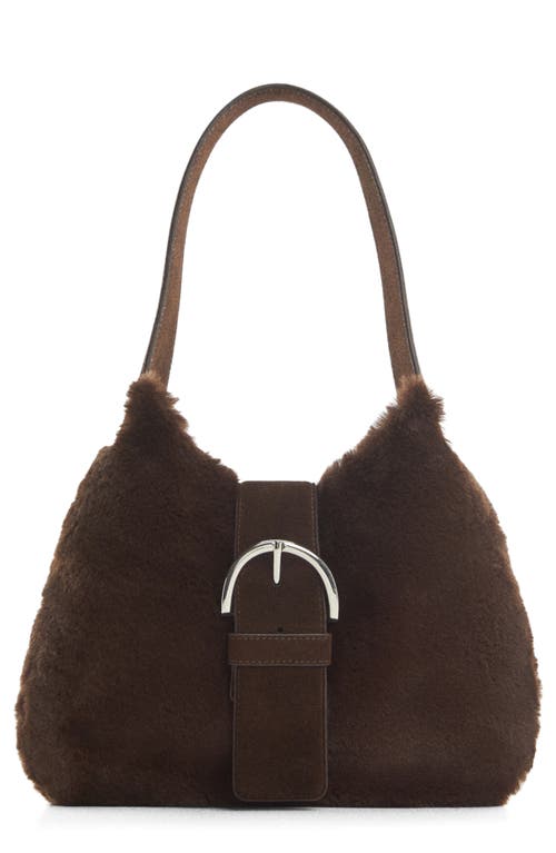 MANGO Buckle Faux Fur & Leather Shoulder Bag in Chocolate at Nordstrom