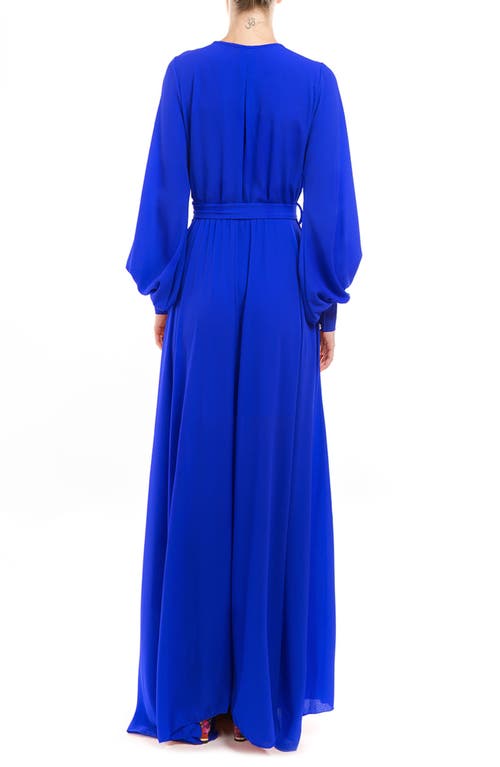 Meghan La Surplice V-neck Self Tie Wrap Maxi Dress In Royal