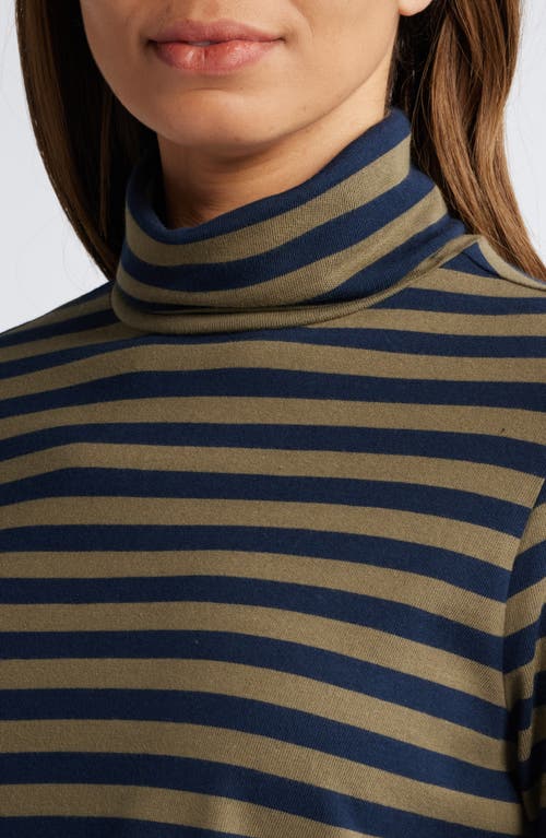 Shop Caslonr Caslon(r) Long Sleeve Turtleneck Top In Olive Burnt- Navy Charm Stripe