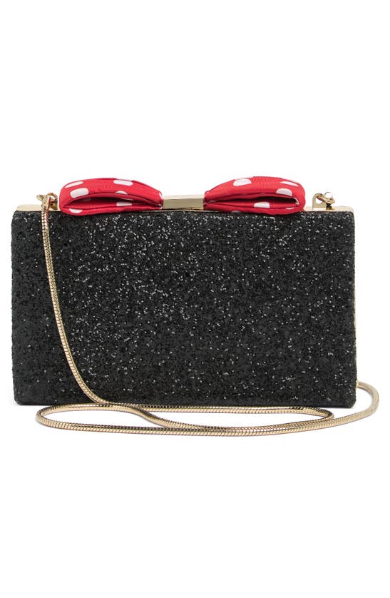 Shop Kate Spade Minnie Mouse Bow Clasp Glitter Clutch In Black