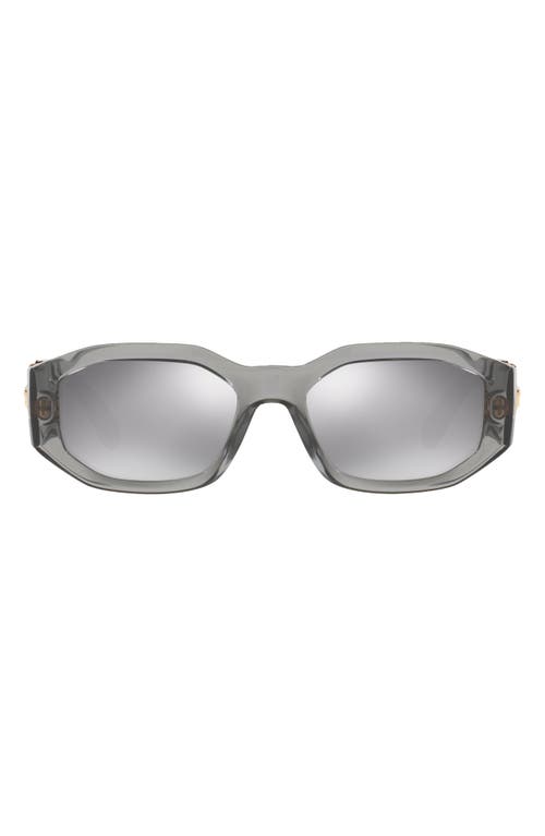 Versace Biggie 53mm Round Sunglasses In Transparent Grey/grey Mirror