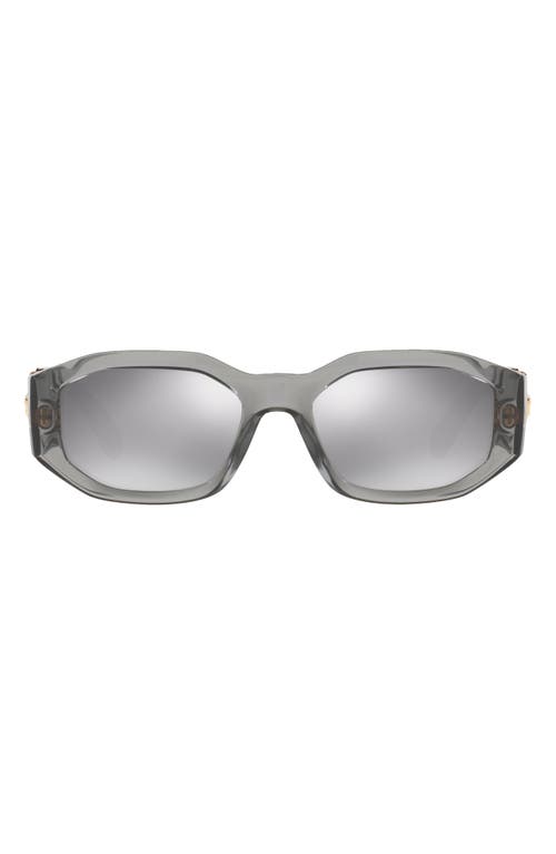 Shop Versace Biggie 53mm Round Sunglasses In Transparent Grey/grey Mirror