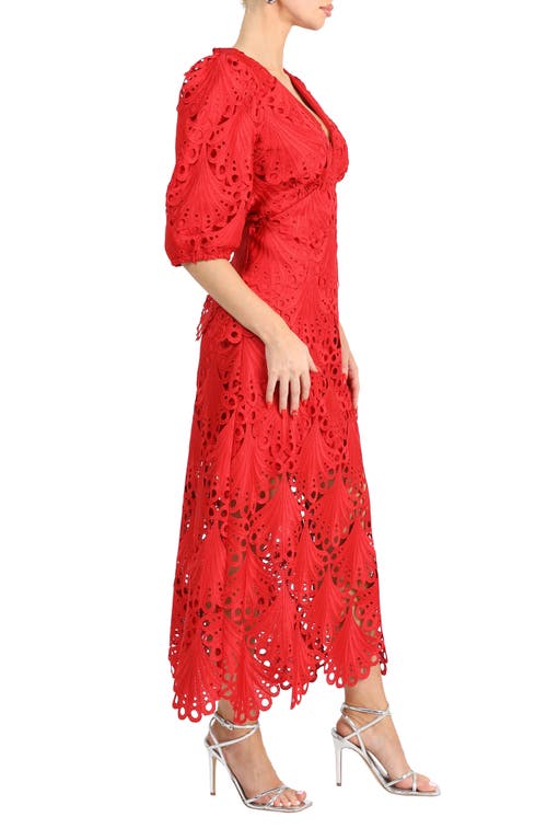 Shop Adelyn Rae Kinsley Puff Sleeve Lace Midi Dress In Red