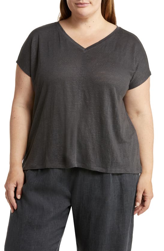 EILEEN FISHER V-NECK ORGANIC LINEN T-SHIRT