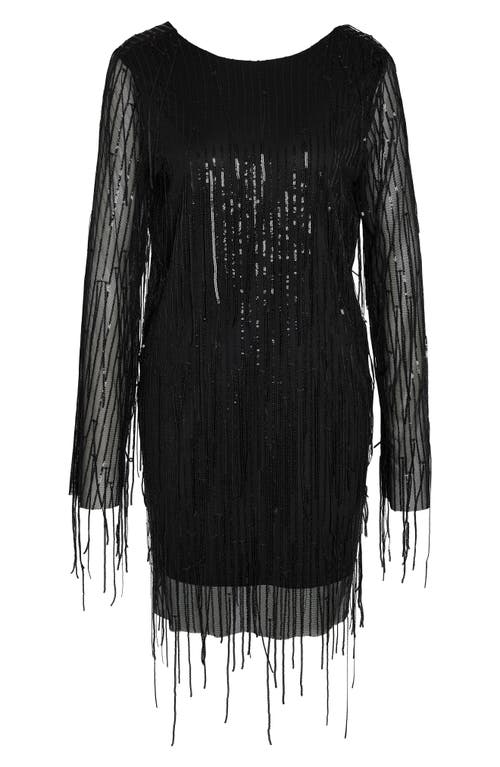 Noisy may Starlet Sequin Fringe Long Sleeve Dress in Black 