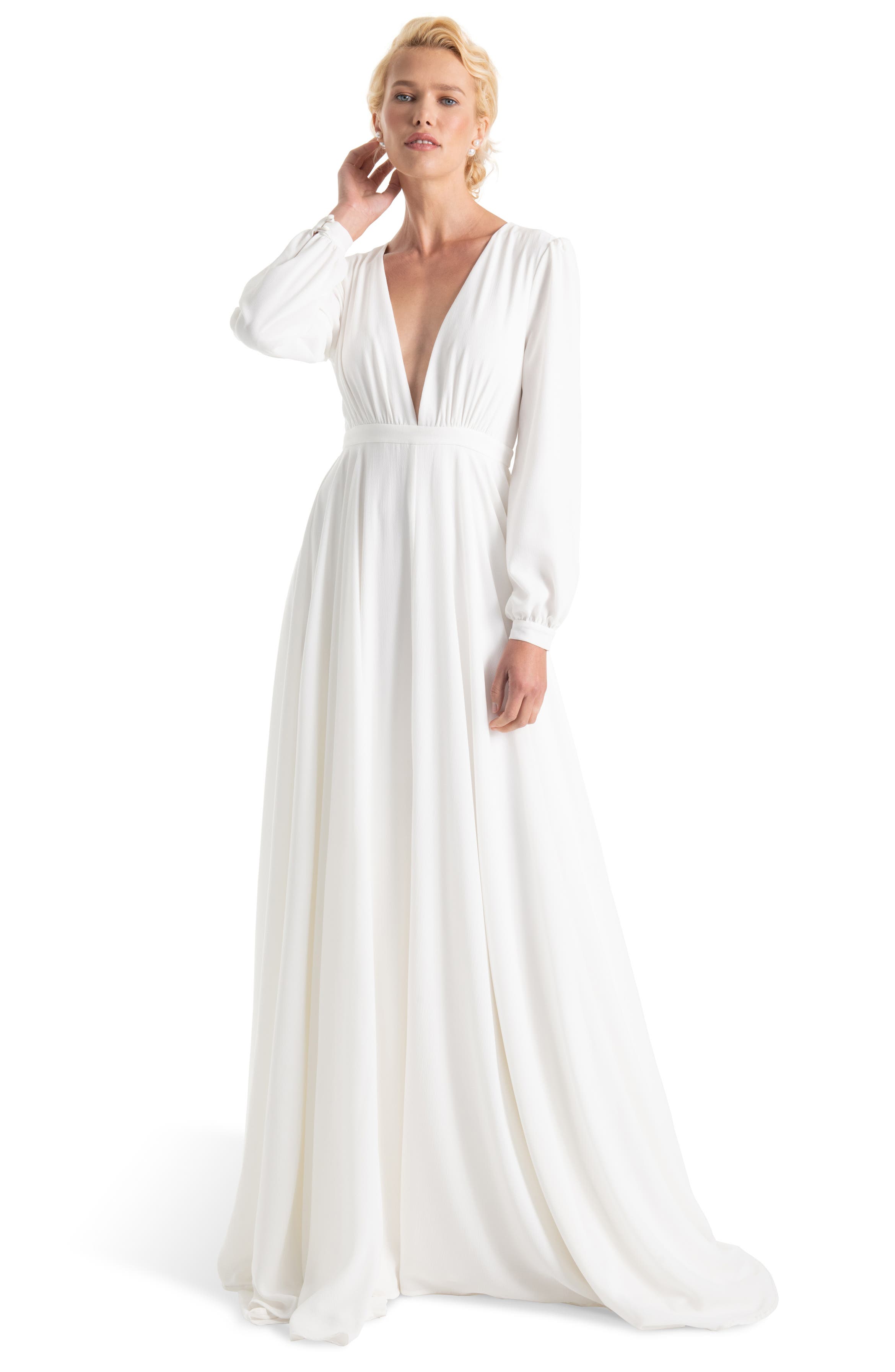 Joanna August Floyd V-Neck Long Sleeve Gown | Nordstrom
