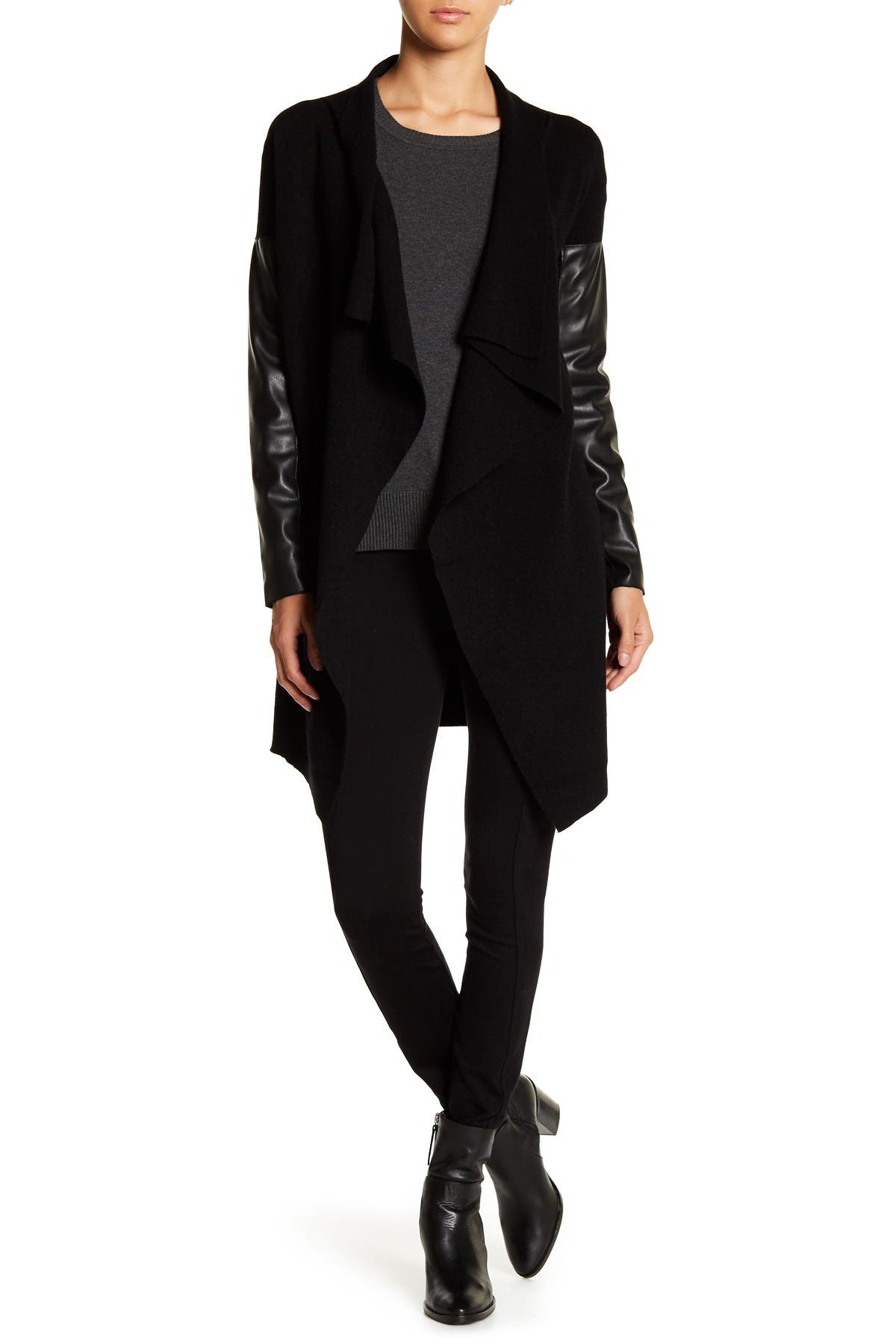leather sleeve cardigan