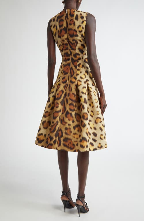 Shop Oscar De La Renta Jaguar Print Pleated Faille Cocktail Dress In Beige Multi