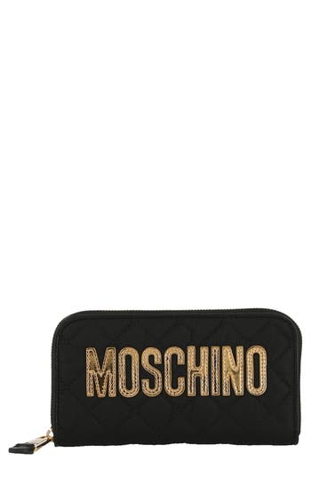 Moschino Quilted Zip Wallet In Fantasy Print Black