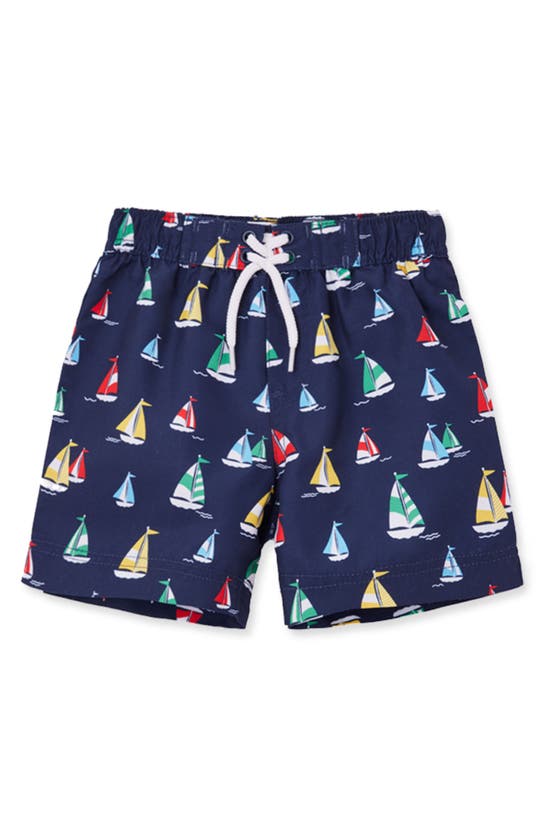 Little Me Baby Boys Multicolor Printed Swim Trunks With Drawstring In Blue