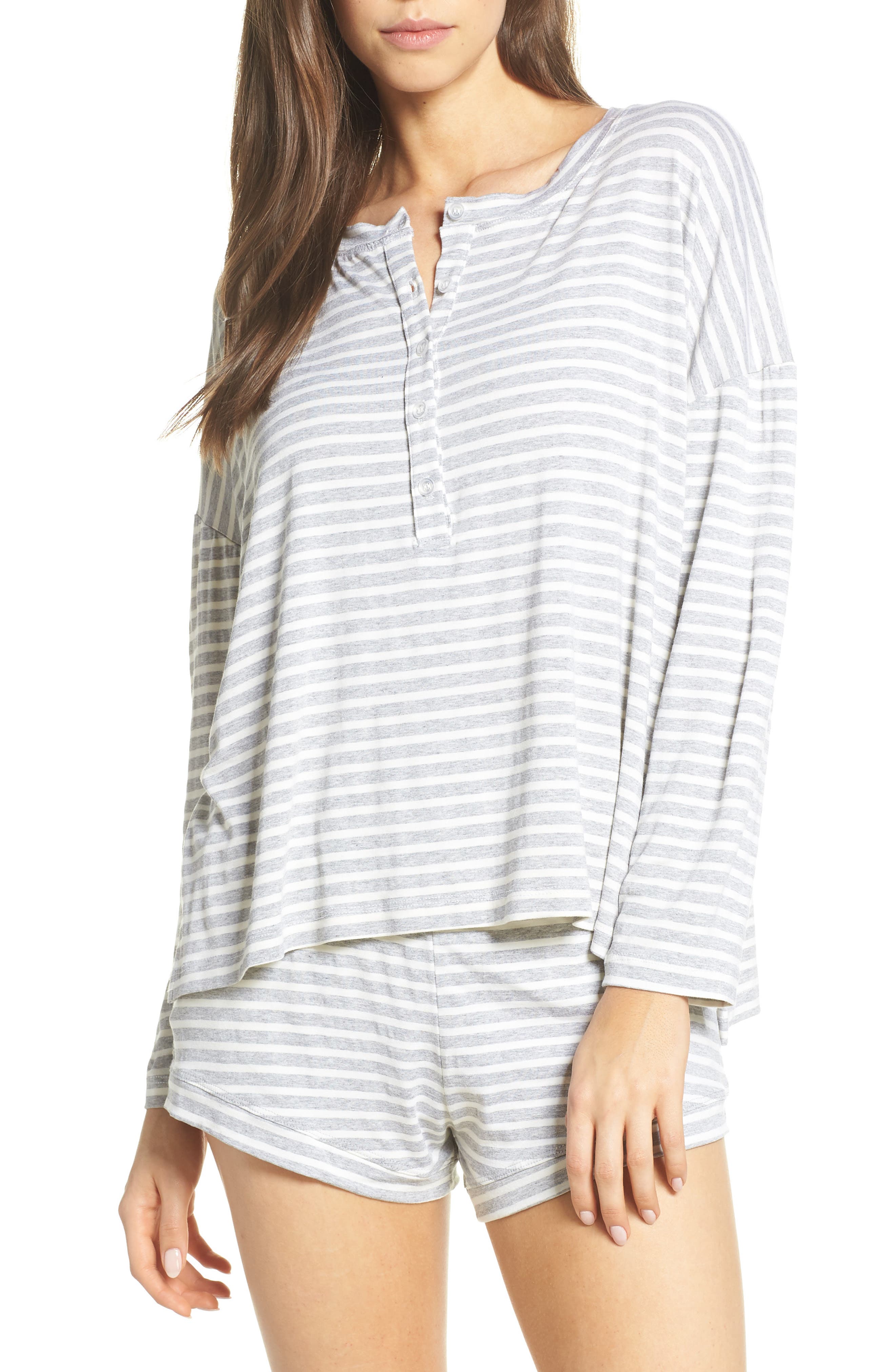 Maison Du Soir Courtney Stripe Pajama Top, Grey