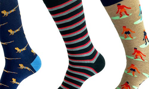 Unsimply Stitched 3-pack Assorted Graphic Crew Socks In Blue Multi