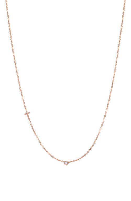 BYCHARI Asymmetric Initial & Diamond Pendant Necklace in 14K Rose Gold-T at Nordstrom